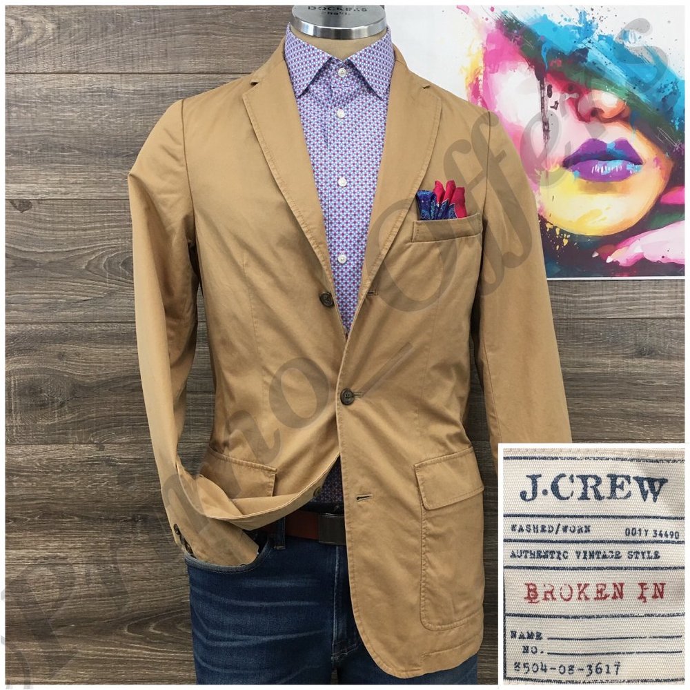 New J Crew Mens Blazer Sport Coat 3 Button Casual‎ Jacket Size 38R Cotton Suits